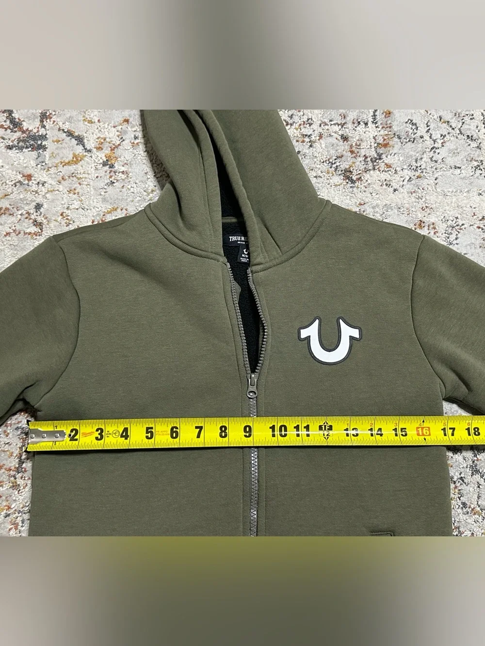 True Religion Olive Green Graphic Fleece-Lined zip up jacket youth M 10/12